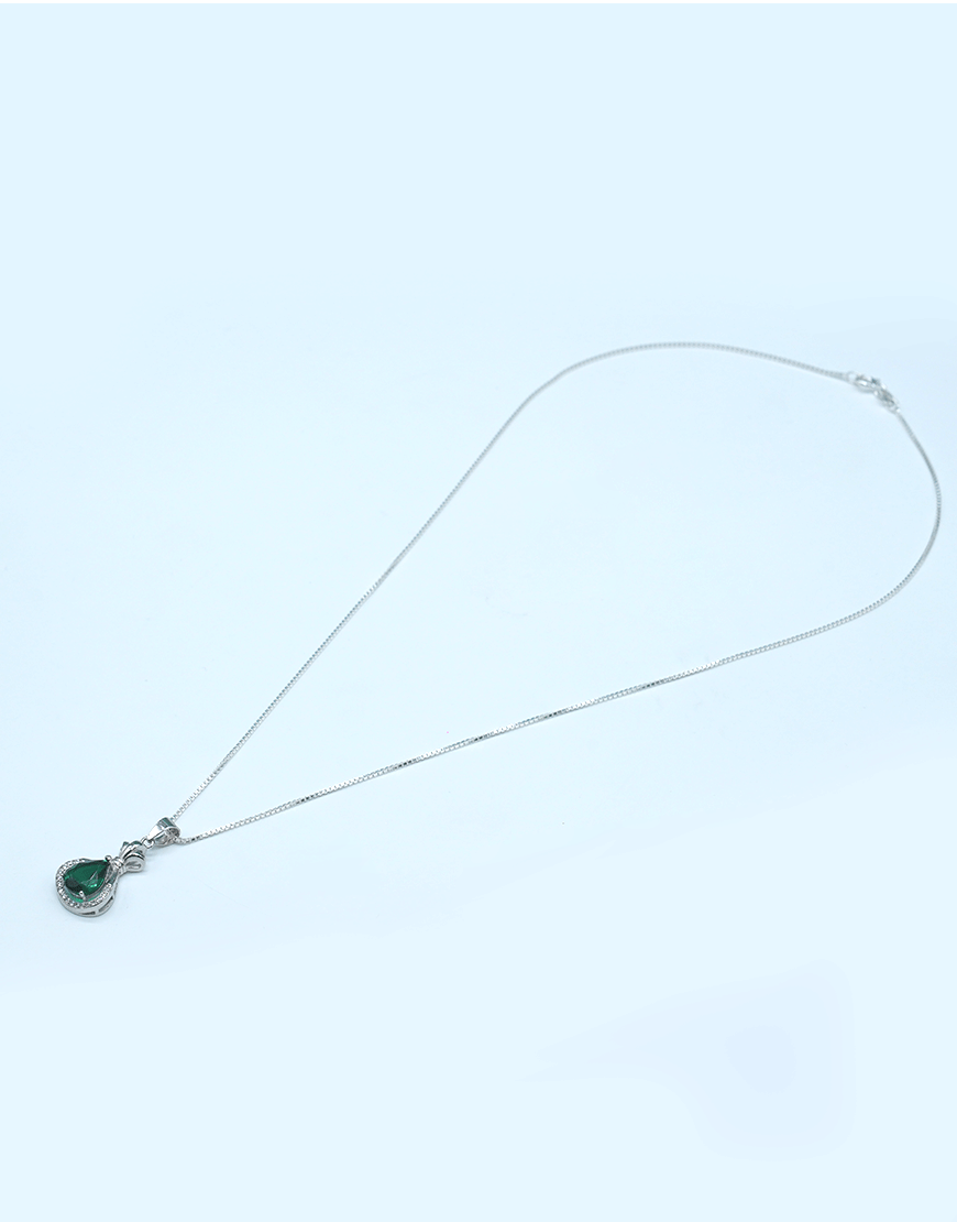 Silver Pear Coloured CZ Pendant (Green)