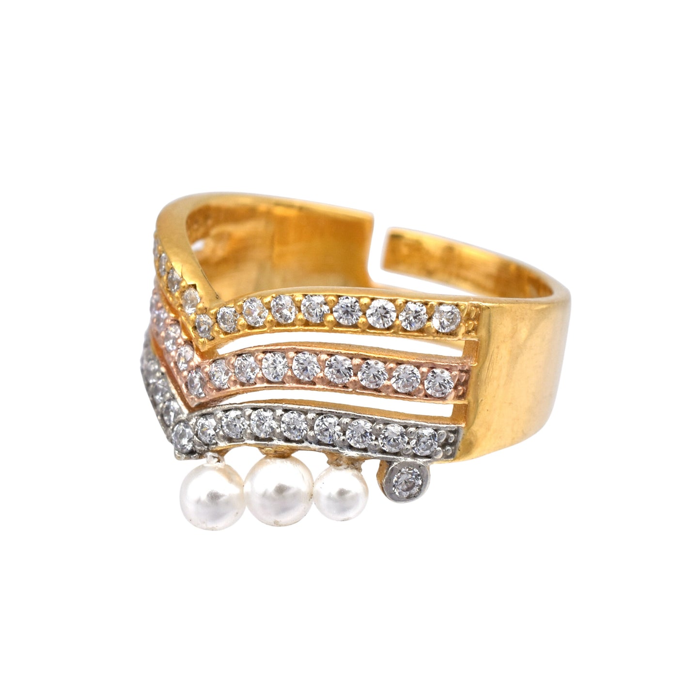 Silver Pearl Stack Adjustable Ring - Freesize(as per 14)