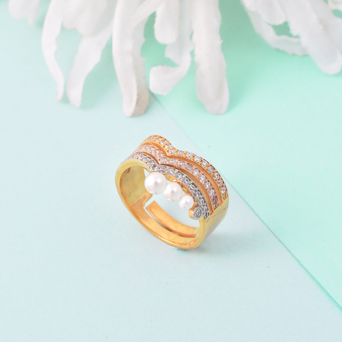 Silver Pearl Stack Adjustable Ring