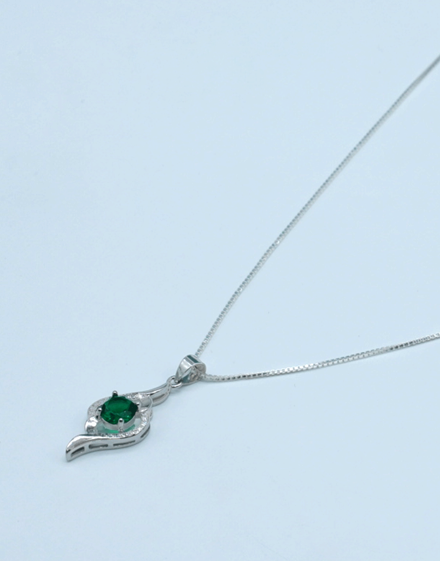 Silver Round Coloured CZ Pendant (Green)