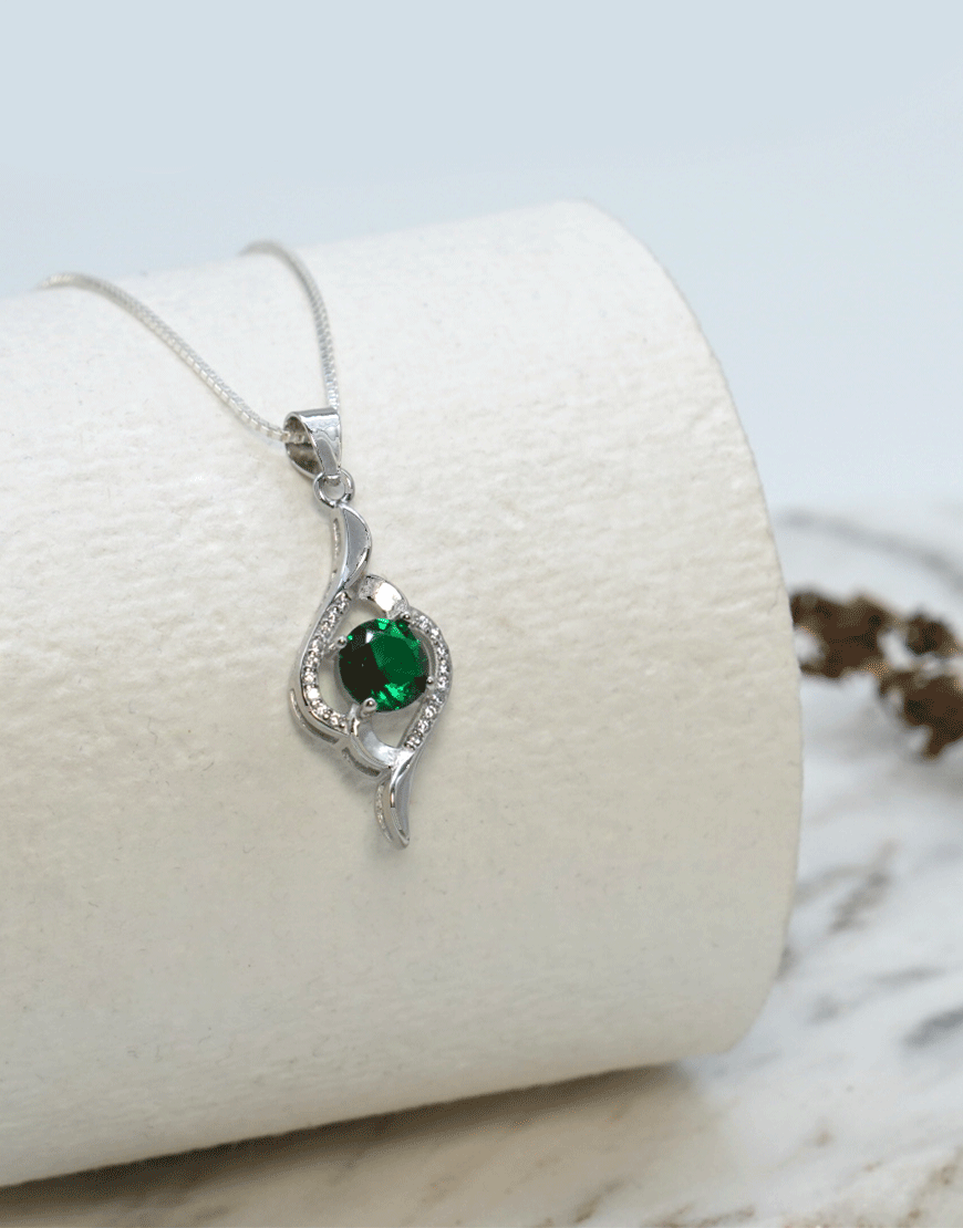 Silver Round Coloured CZ Pendant (Green)