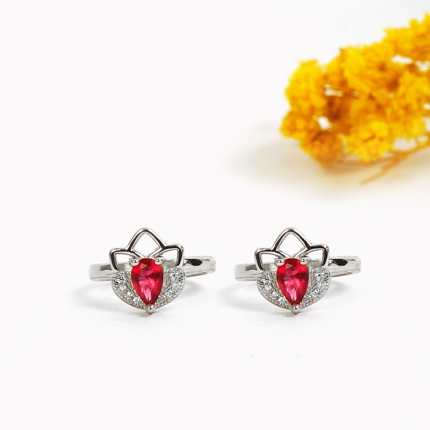 Silver Flower Toe-ring(ruby)