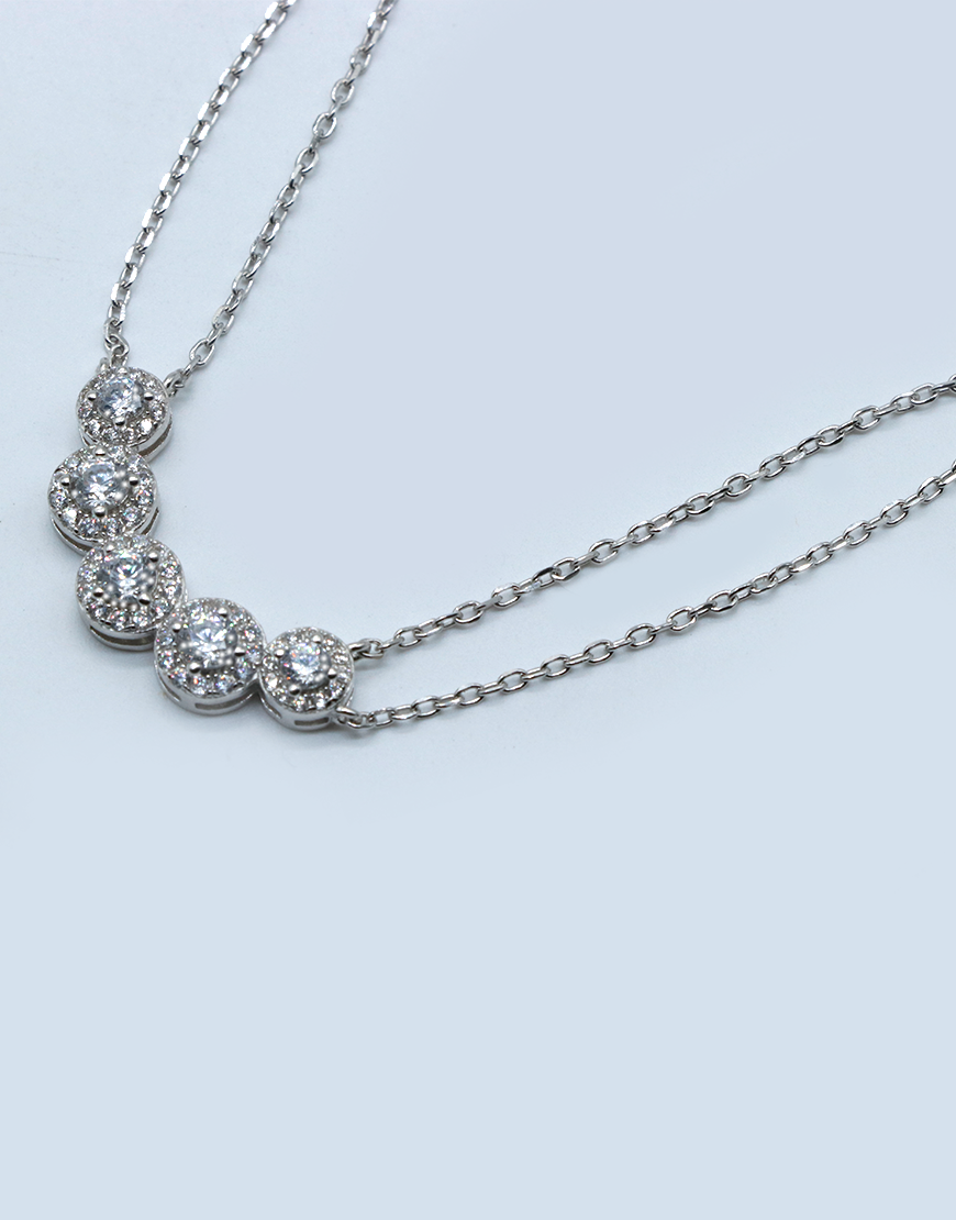 Silver Solitaire Crescent Necklace