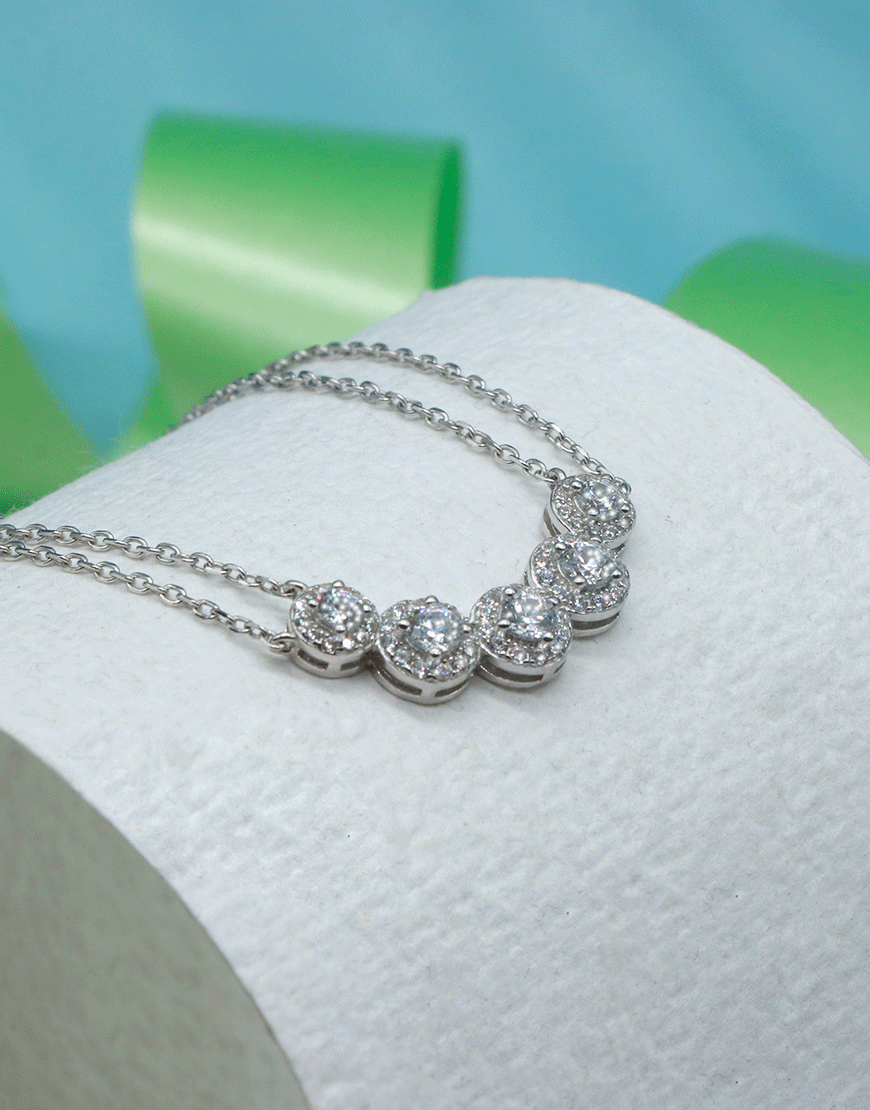 Silver Solitaire Crescent Necklace