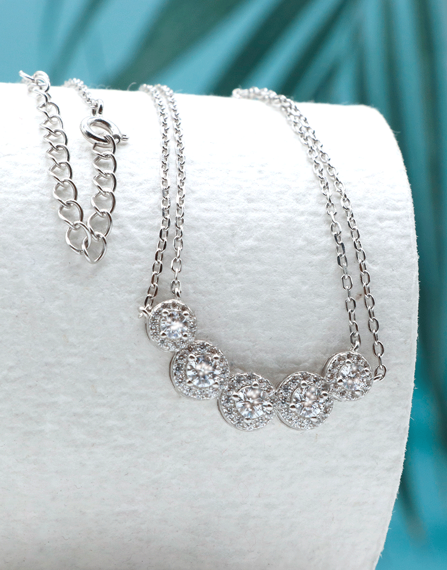 Silver Solitaire Crescent Necklace