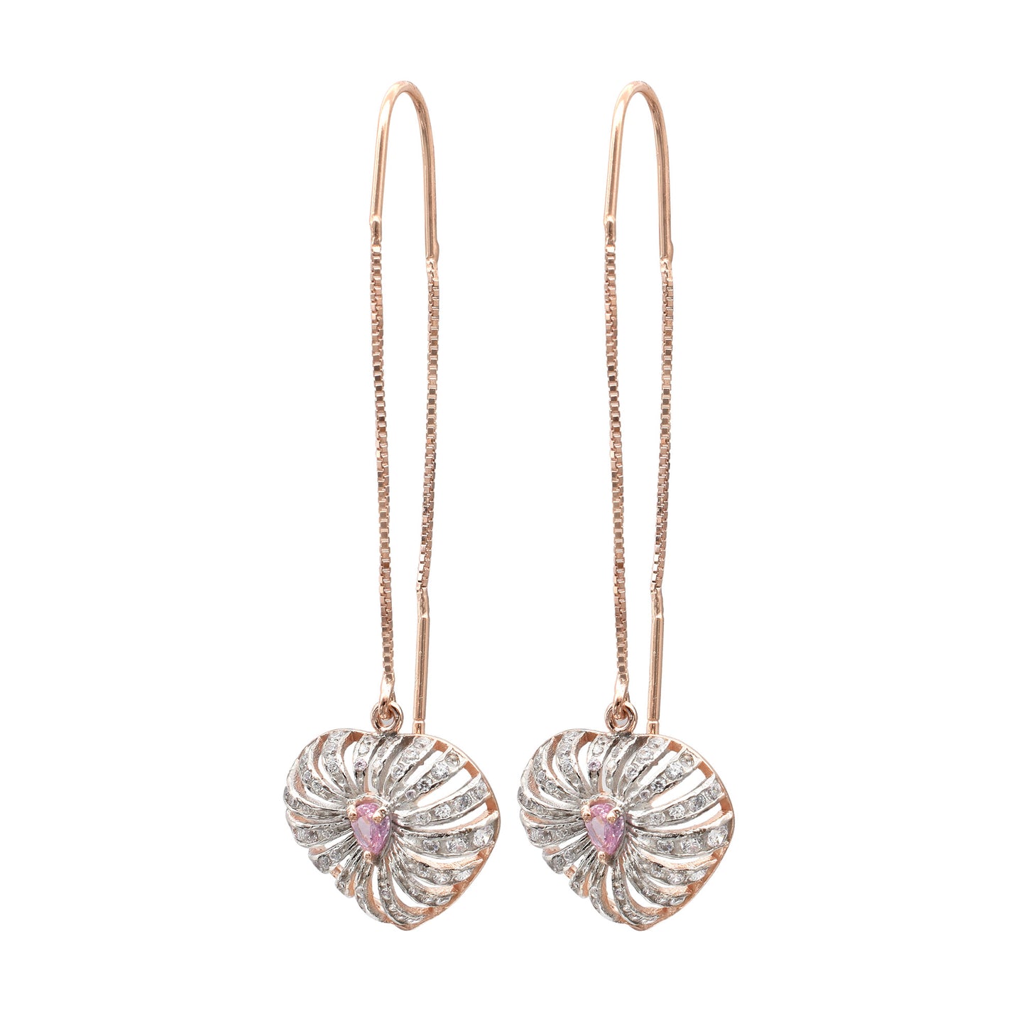 Silver Sui-Dhaga Leaf Earrings (Rosegold)