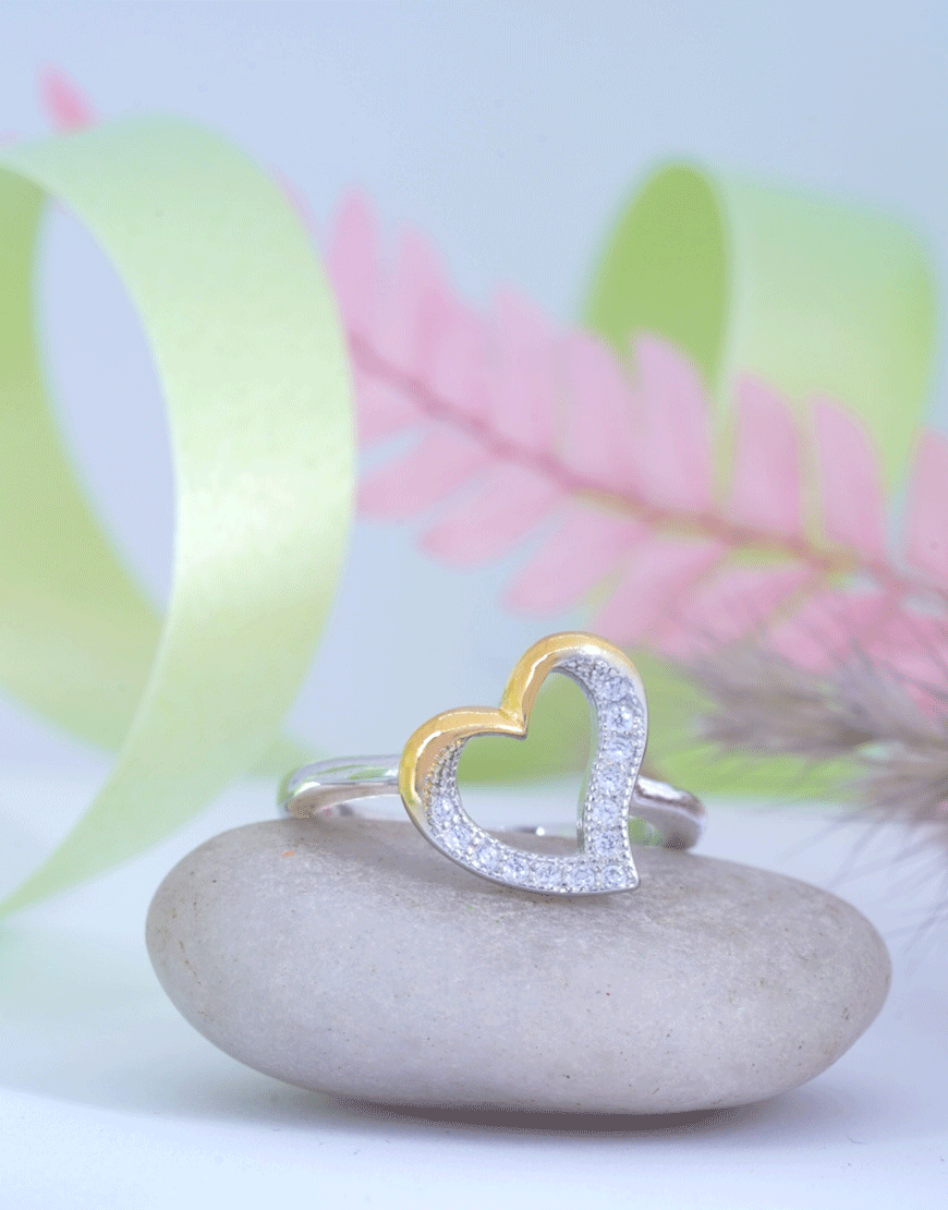 Silver Two Tone Heart Ring