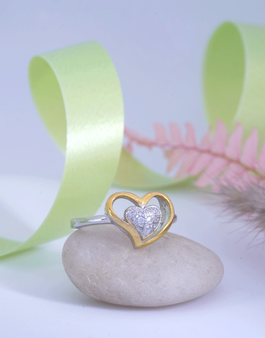 Silver Heart-In-Heart Ring