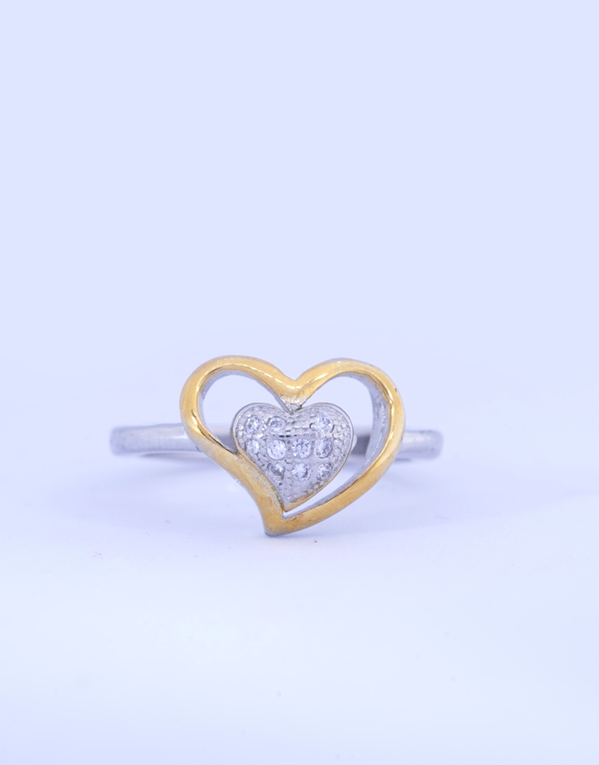 Silver Heart-In-Heart Ring