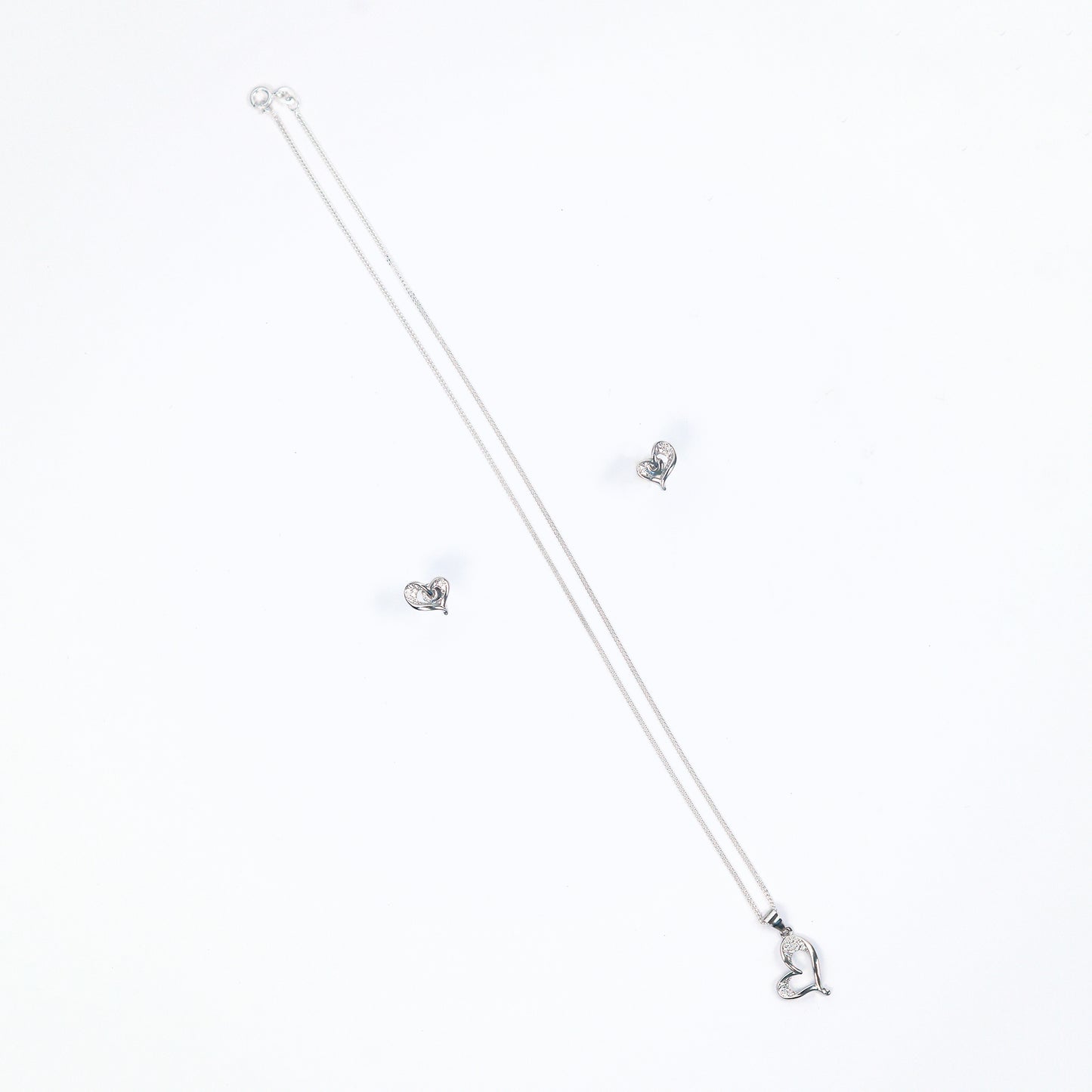 Silver Hanging Heart Pendant Set
