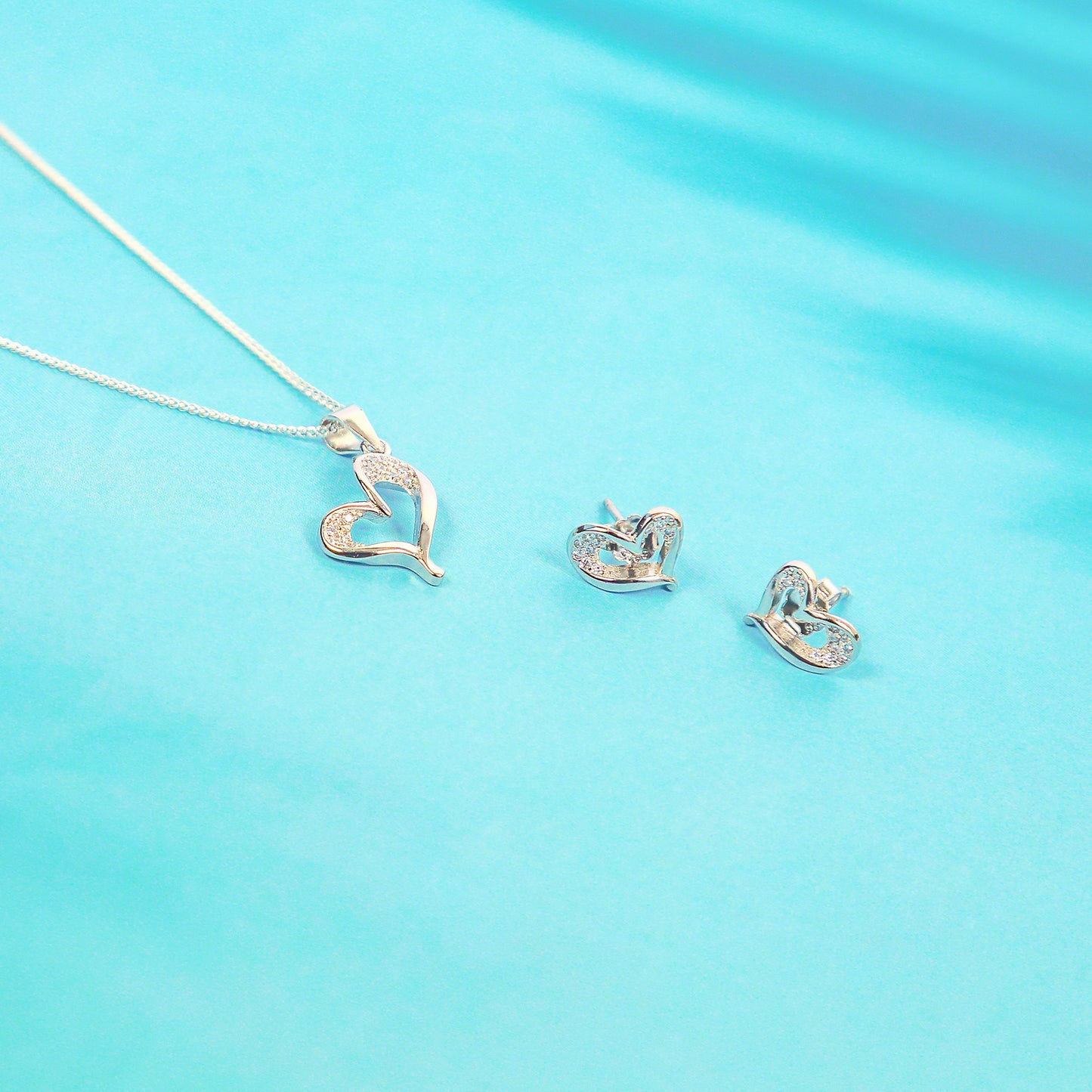 Silver Hanging Heart Pendant Set