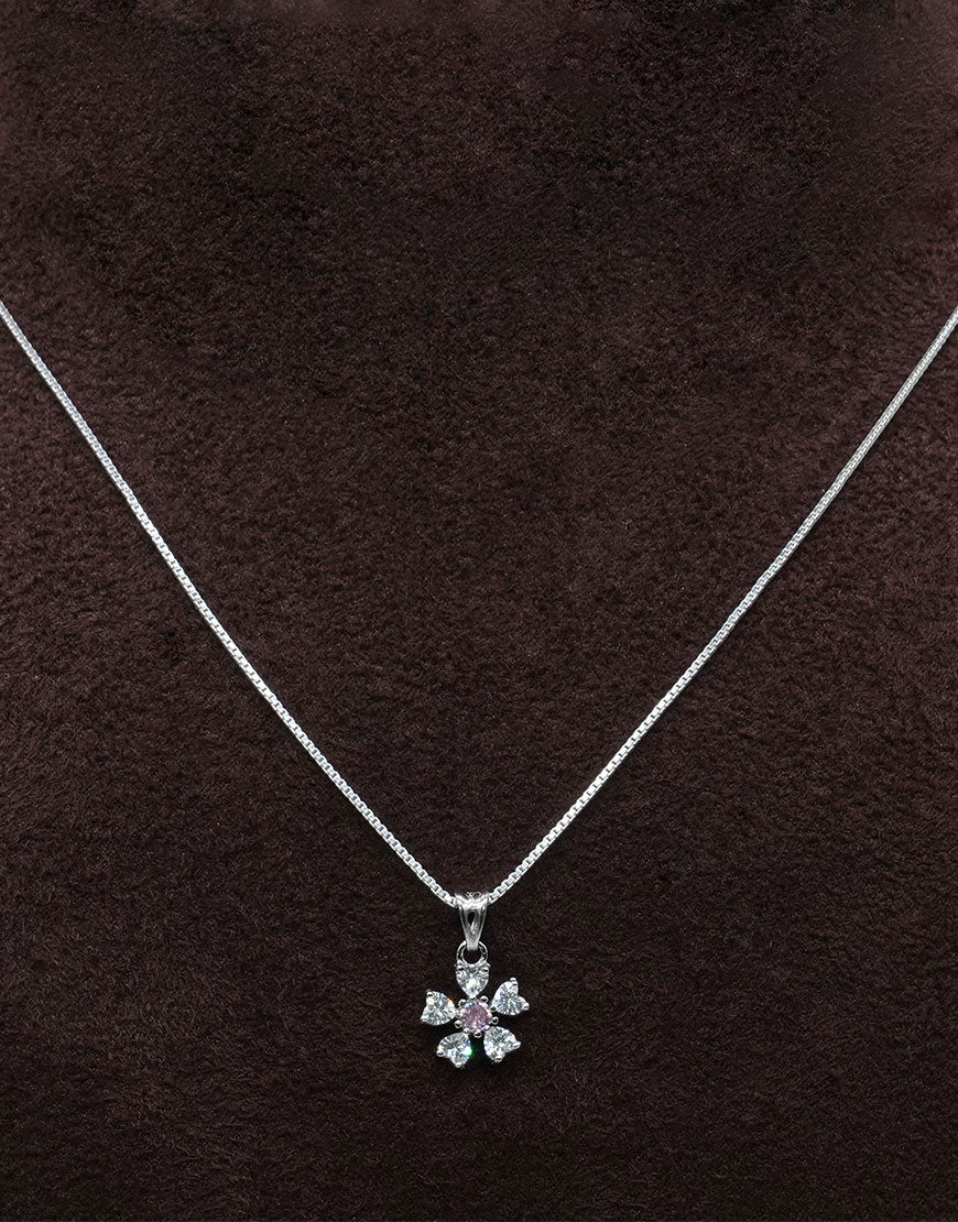 Silver Pink Flower Necklace