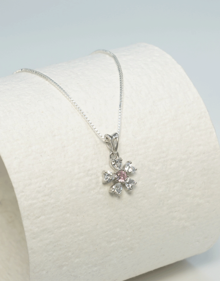Silver Pink Flower Necklace