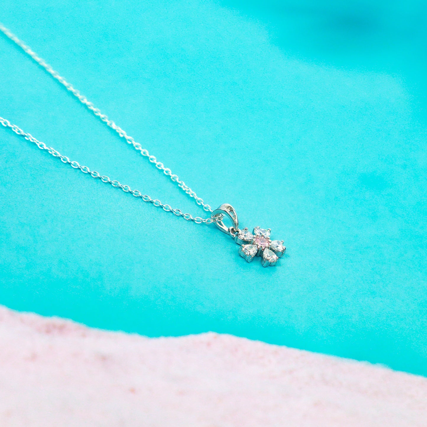 Silver Pink Flower Necklace