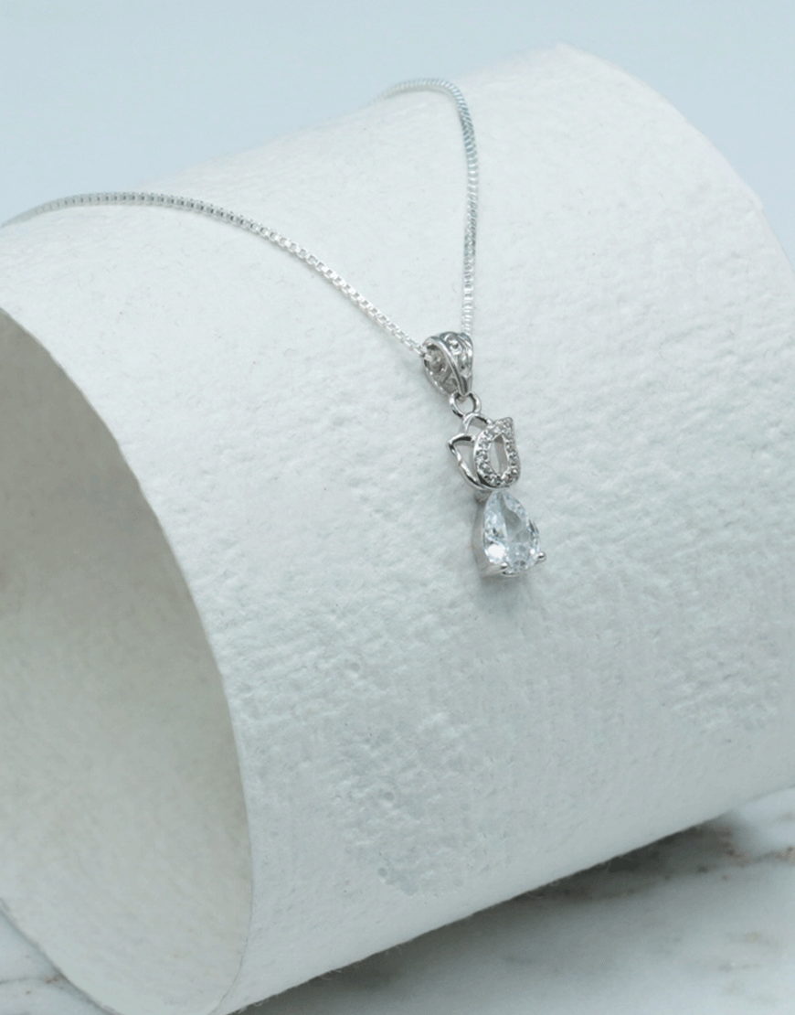 Silver Solitaire CZ Drop Necklace