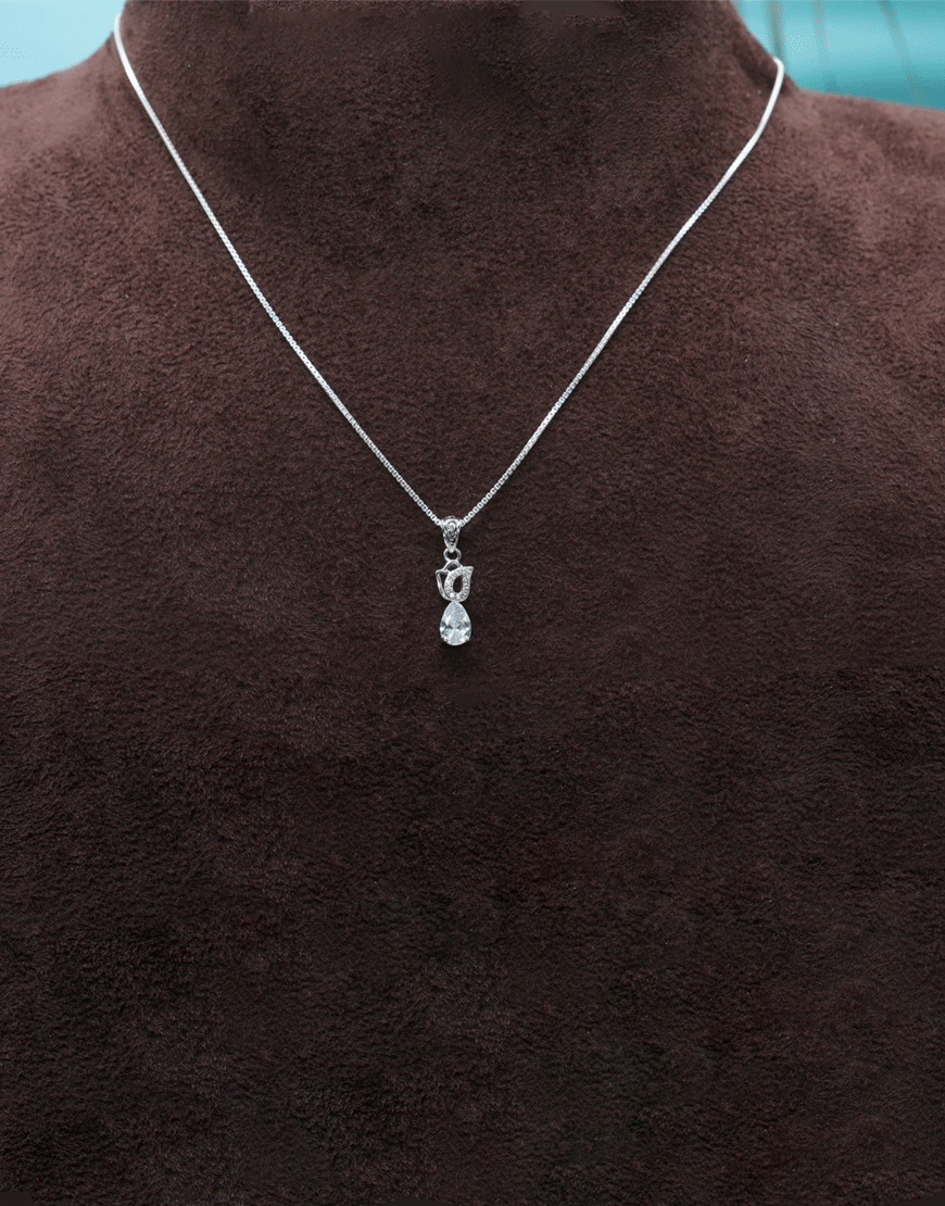 Silver Solitaire CZ Drop Necklace