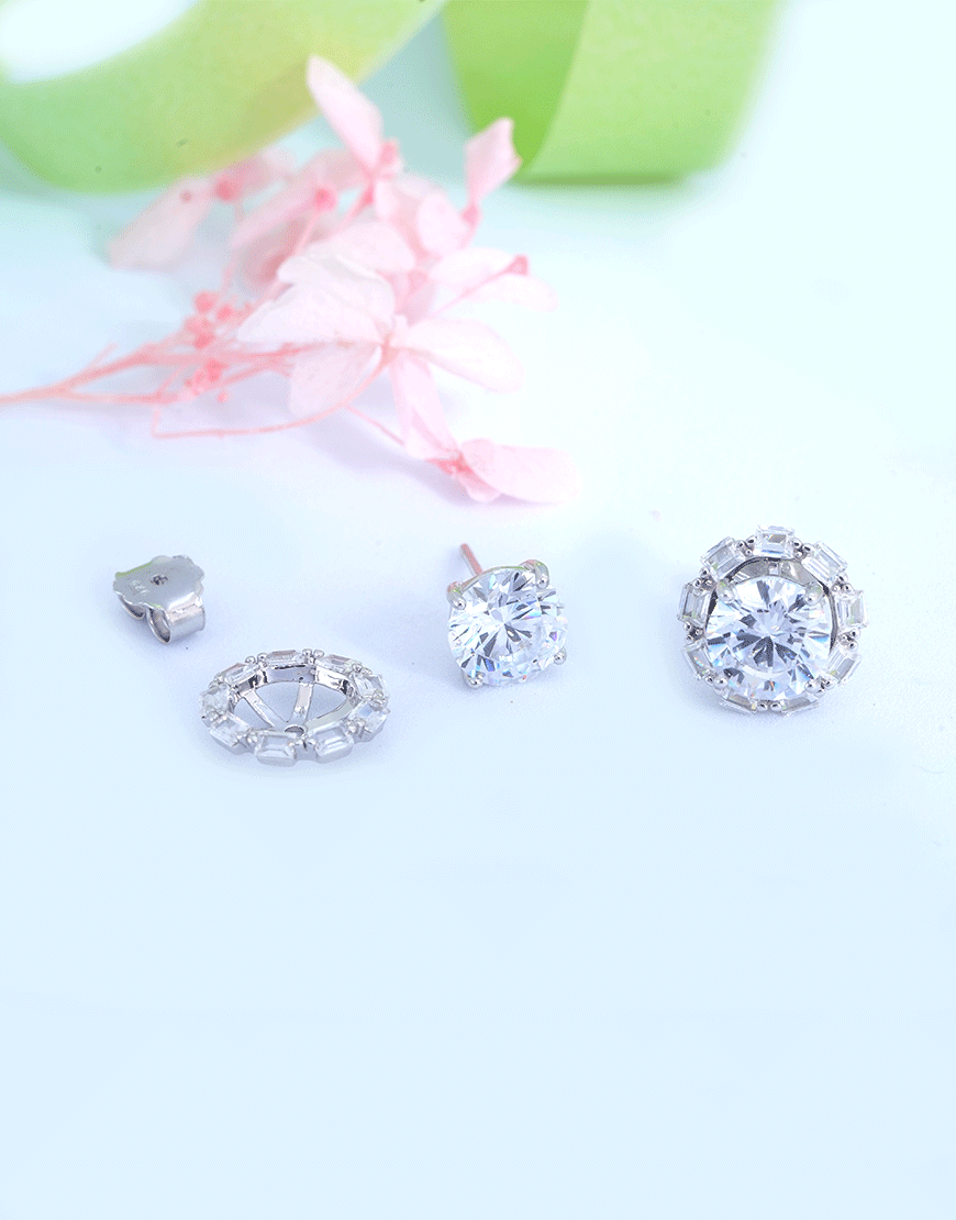 Silver Solitaire CZ Jacket earrings