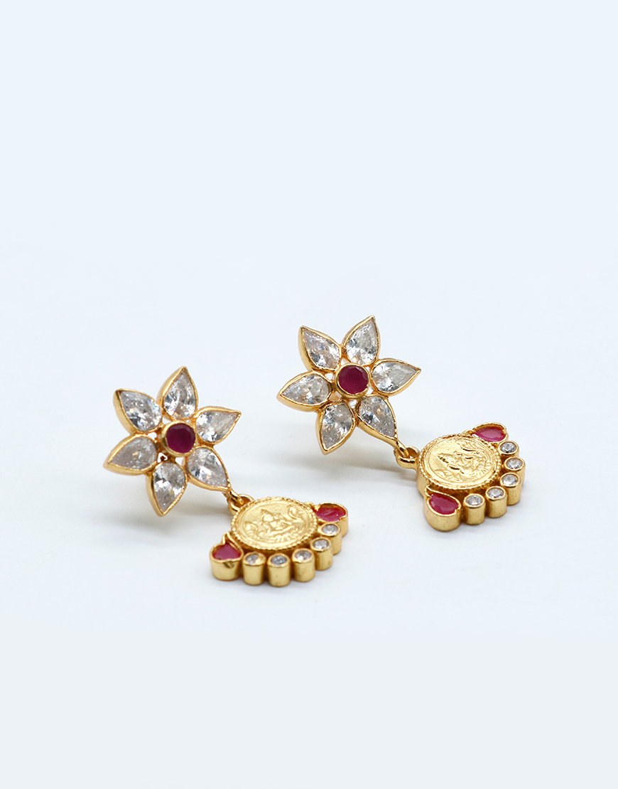 Temple Kasu Silver Earrings