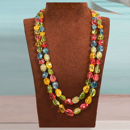 Multicolour-Crystal-2-Line-Mala Necklace