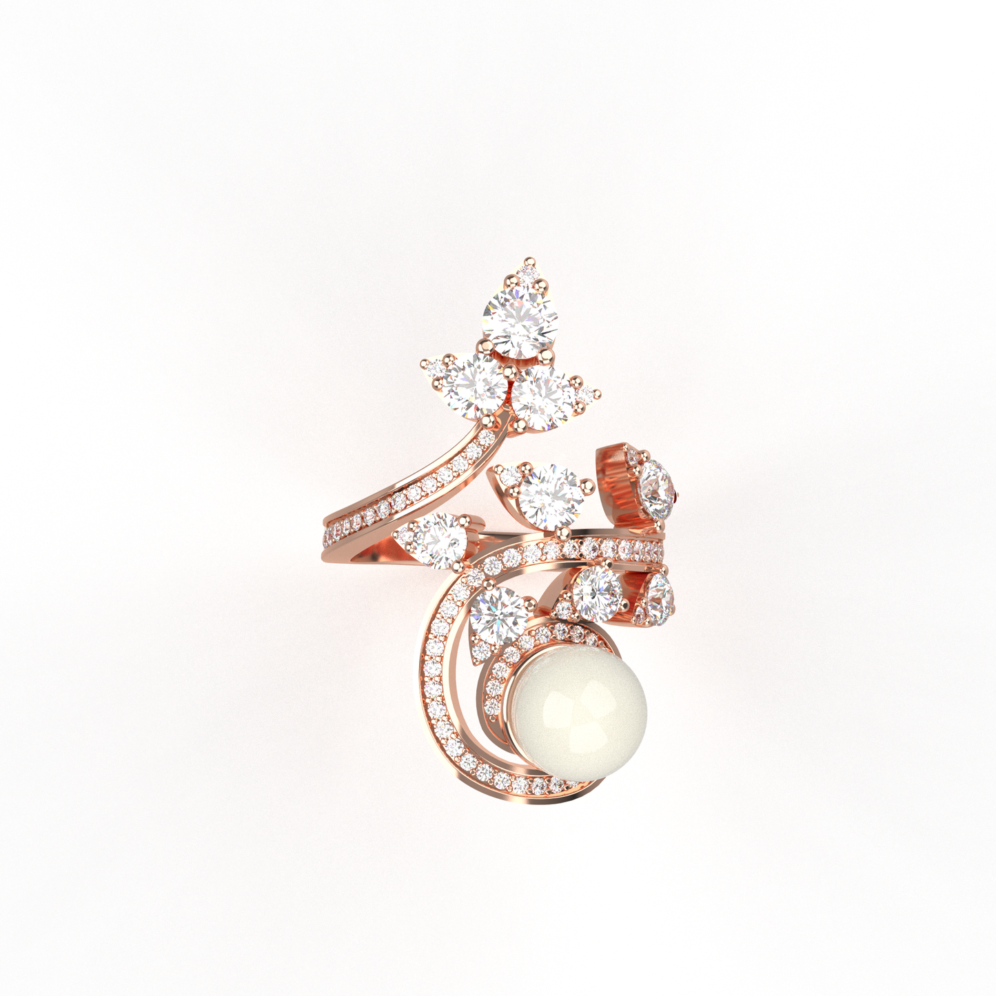 Silver Pearl adjustable Cocktail Ring (RoseGold)