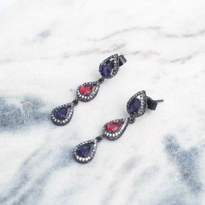 Antique Silver Sapphire Drop Earrings