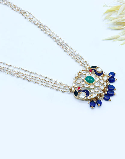 Kundan/Polki Blue Peacock Enamel Necklace