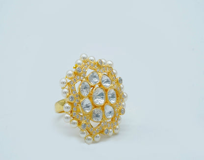 Kundan/Polki Adjustable Floral Ring