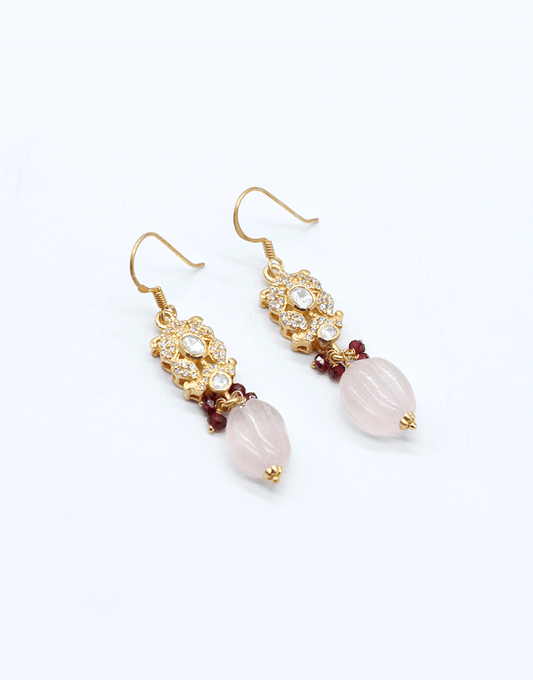 Kundan/Polki Pink Quartz Hanging Earrings