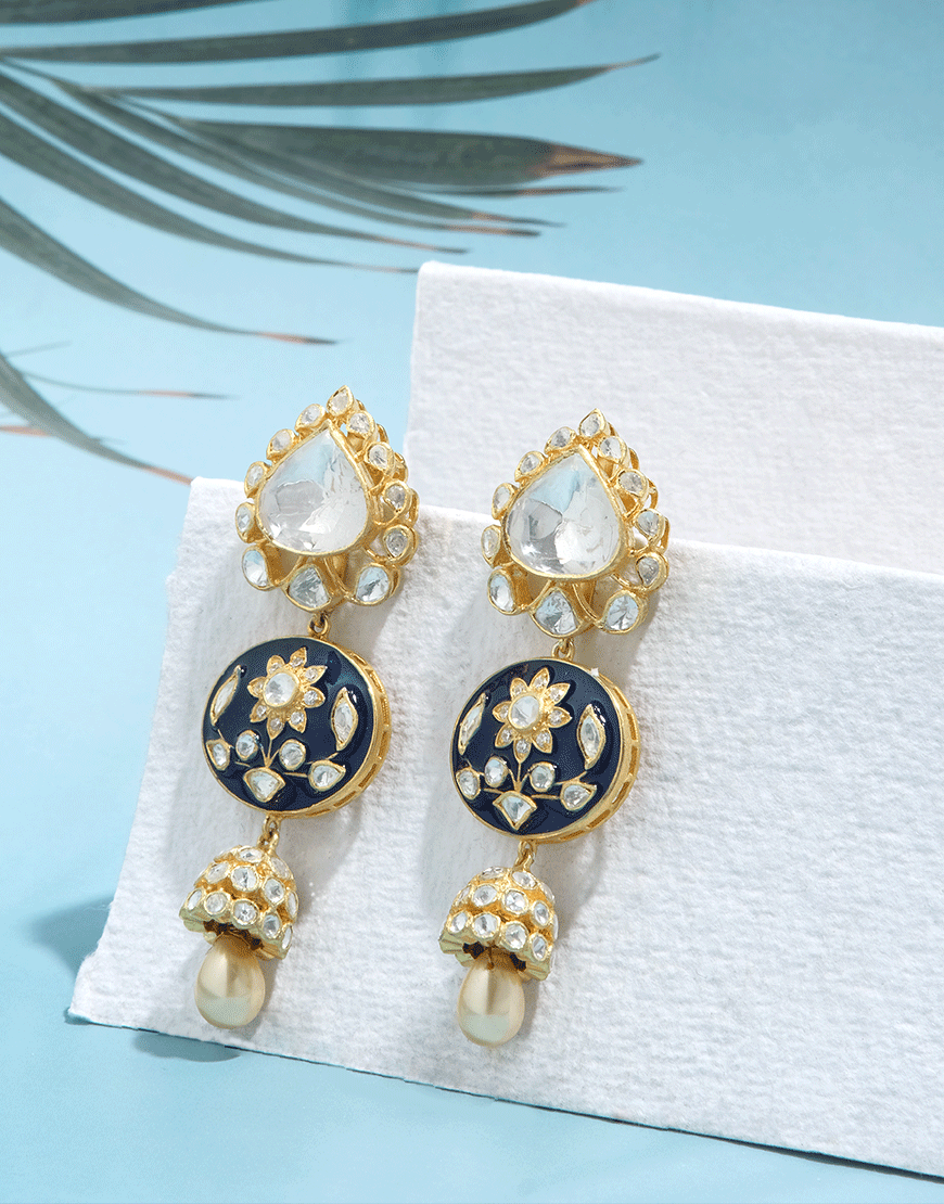 Kundan/Polki Silver Blue Enamel Earrings