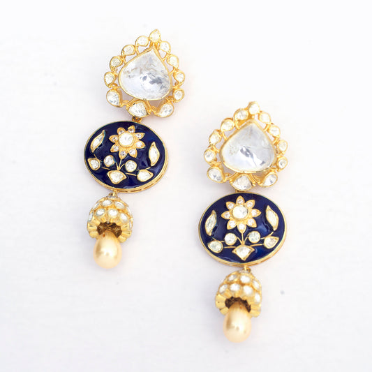 Kundan/Polki Silver Blue Enamel Earrings