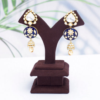 Kundan/Polki Silver Blue Enamel Earrings