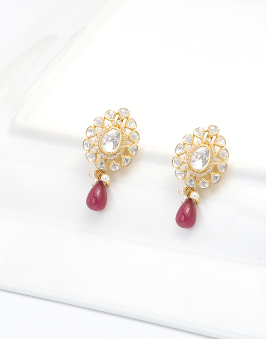 Kundan/Polki Ruby Drop Earrings