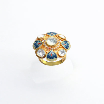 Kundan/Polki Adjustable Blue Enamel Ring