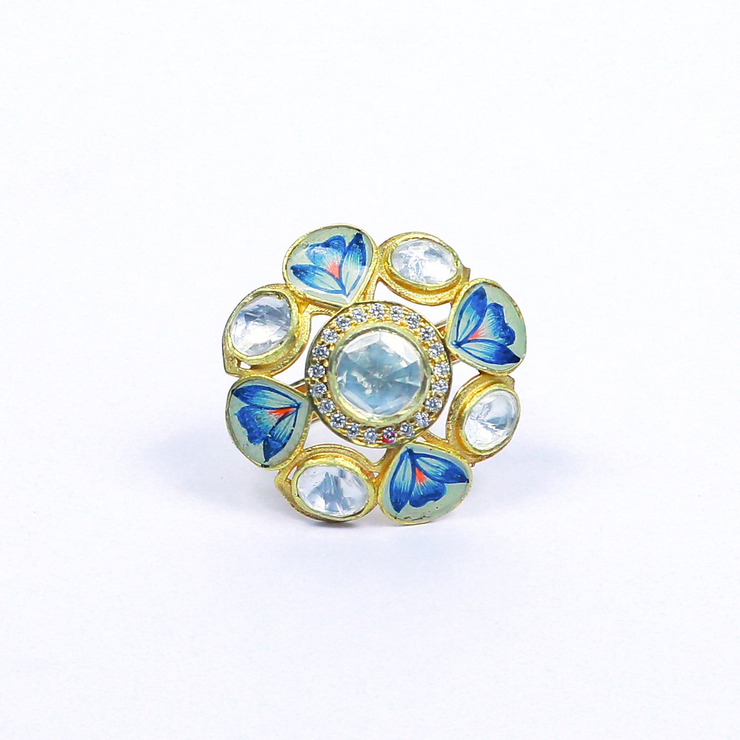 Kundan/Polki Adjustable Blue Enamel Ring