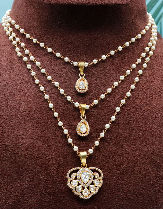 Moissanite Kundan/Polki 3 Line Satlada Necklace