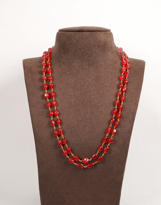 Red Jade 2 Line Beads Necklace