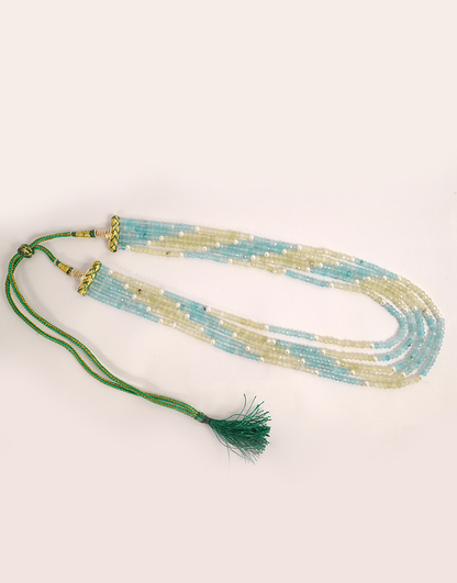 Pearl Aqua 5-Line Beads Necklace