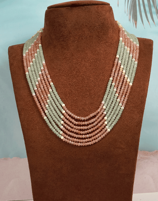 Pearl Jade 7-Line Mala Necklace (Pink-Green)