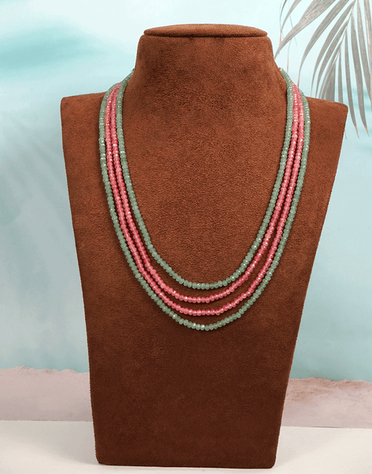 Pink Green 4 Line Jade Mala Necklace