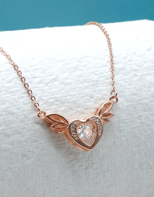 Rosegold Dancing Diamond Angel Heart Necklace