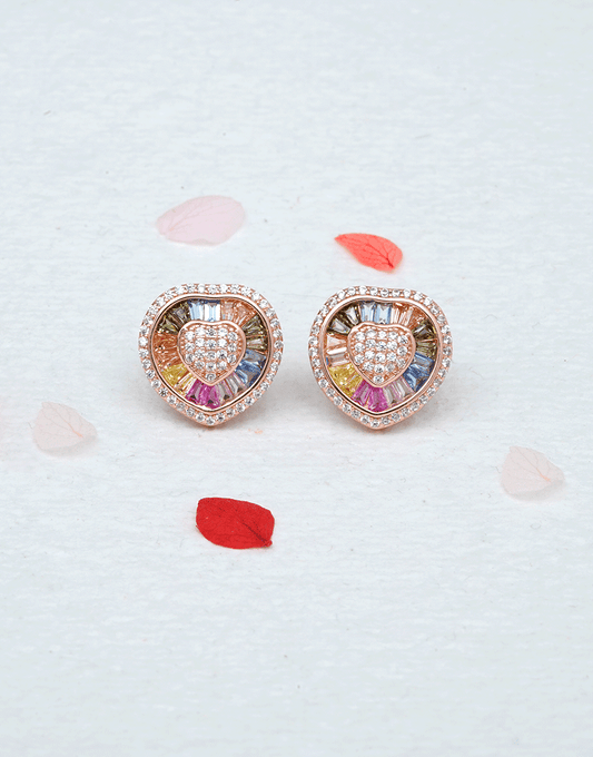 Rosegold Heart CZ Rainbow Studs