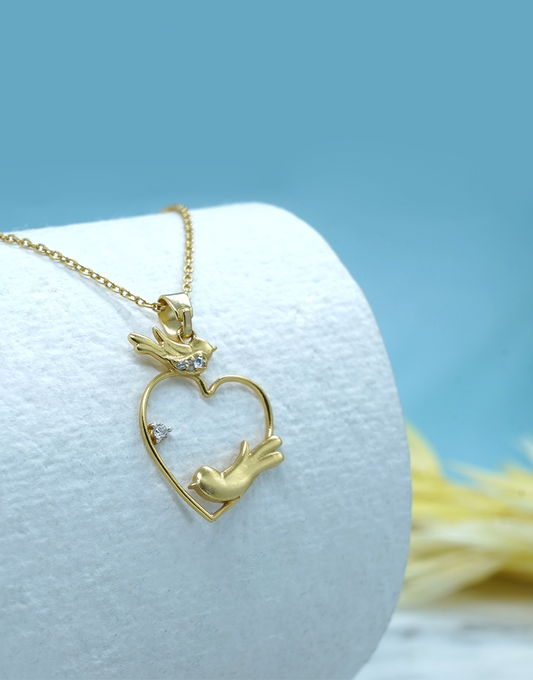 Silver 2 Birds Heart Necklace (Gold)