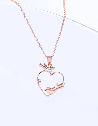 Silver 2 Birds Heart Necklace (Rosegold)