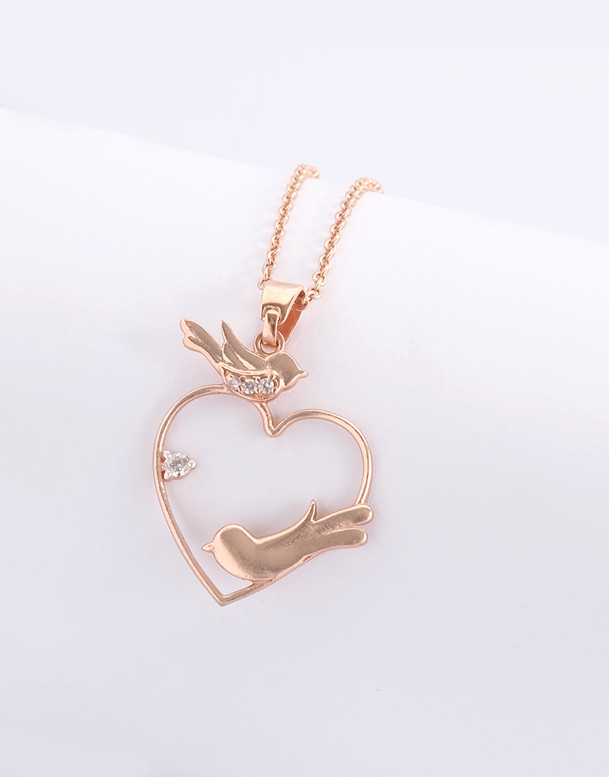 Silver 2 Birds Heart Necklace (Rosegold)