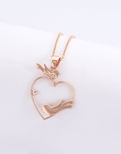 Silver 2 Birds Heart Necklace (Rosegold)