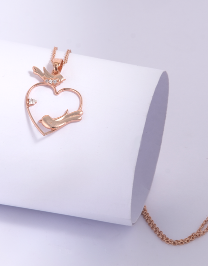 Silver 2 Birds Heart Necklace (Rosegold)