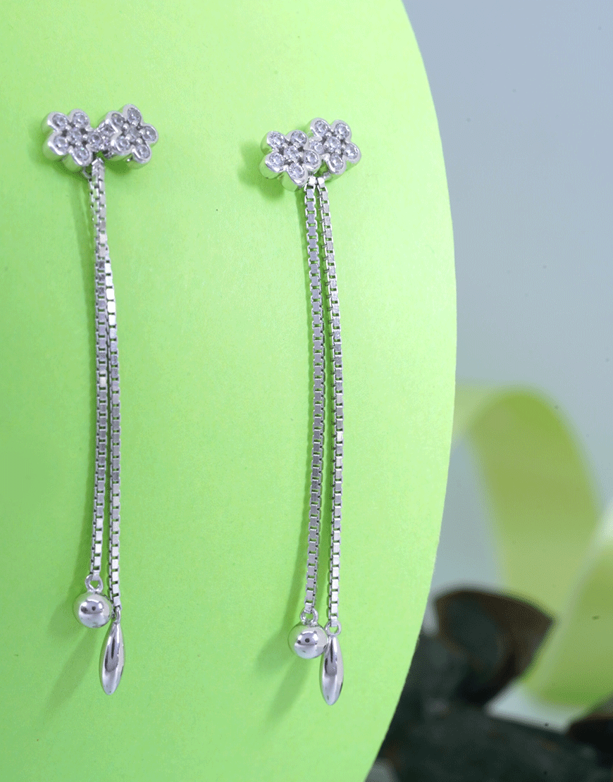 Silver 2 Flower Thread Danglers