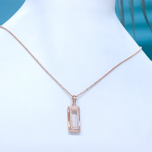 Silver 2-line Box Necklace (Rose gold)