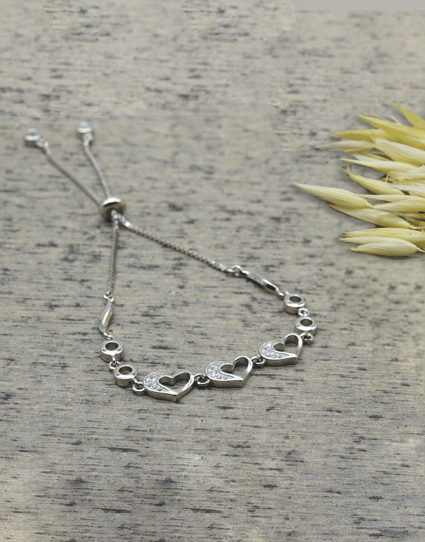 Silver 3 Heart Adjustable Bracelet