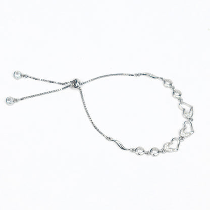 Silver 3 Heart Adjustable Bracelet